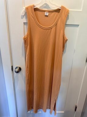 Real Essentials Ribbed Midi Dress 2XL Peach Sleeveless Casual Lounge Side Slit